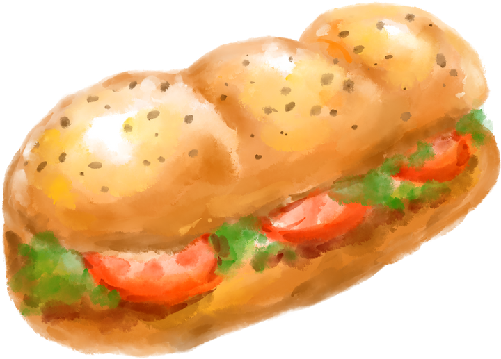 Fresh sub sanwich watercolor painting illustration bread meat vegetable fast meal